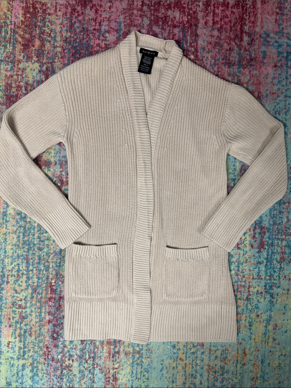 A New Day Cream Open-Front Knit Cardigan with Pockets